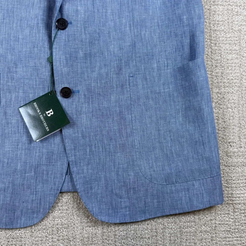 NEW Brooks Brothers Mens 42L Blue 100% Linen Two Button Sport Coat Blazer